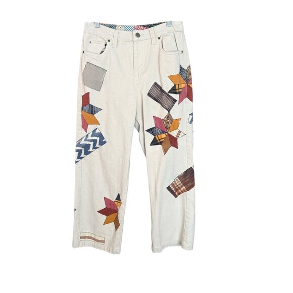 Kimchi Blue Womens Patchwork Star Print Wide Leg Jeans Size 28 - Picture 2 of 8